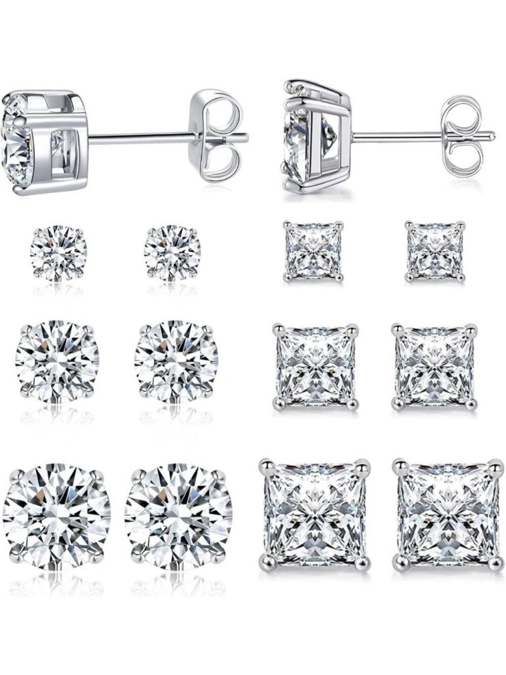 6 Pairs Stainless Steel Stud Earrings for Men & Women - Hypoallergenic, Durable
